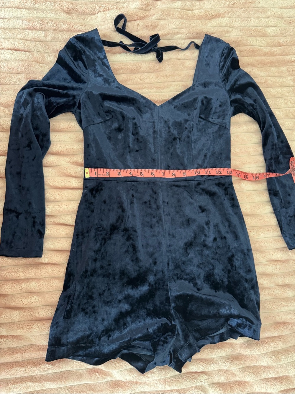 Bebe Style Navy Velvet Long Sleeve Romper | Y2K Glam Mini Playsuit | Open Back T - Picture 6 of 11